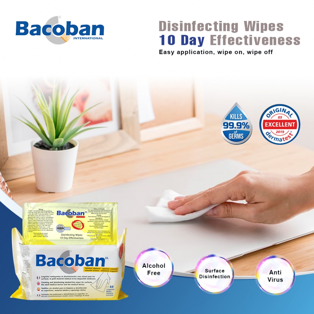 Bacoban (Wipes) – 50 Pieces (Large 9” x 7”)