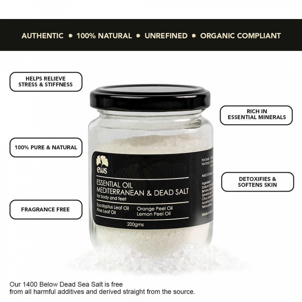 ESSENTIAL OIL MEDITERRANEAN AND DEAD SEA SALT 200GMS